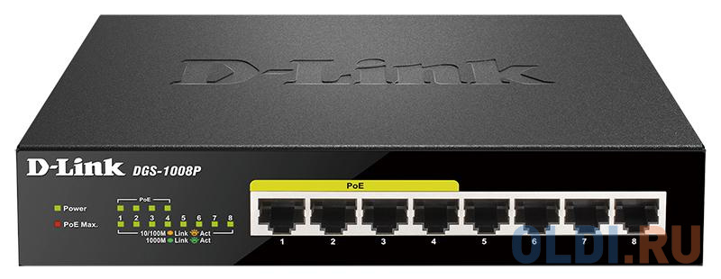Коммутатор D-Link DGS-1008P/E1A 8G 4PoE+ 80W неуправляемый d link dgs 1016d i2a неуправляемый коммутатор с 16 портами 10 100 1000base t