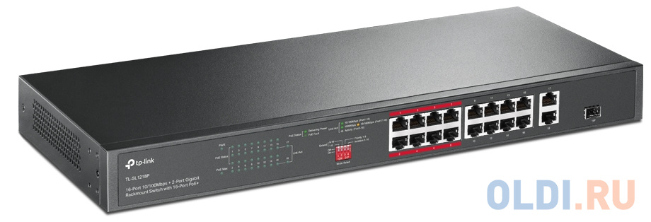 16-port 10/100Mbps + 2-port Gigabit unmanaged switch with 16 PoE+ ports, compliant with 802.3af/at PoE, 150W PoE budget,  support 250m Extend Mode, pr фото