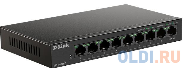 D-Link DES-1009MP/A1A Неуправляемый коммутатор с 8 портами 10/100Base-TX и 1 портом 10/100/1000Base-T (8 портов РоЕ 802.3af/at, PoE-бюджет 117 Вт) DES-1009MP/A1A - фото 2