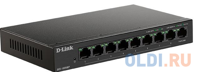 D-Link DES-1009MP/A1A Неуправляемый коммутатор с 8 портами 10/100Base-TX и 1 портом 10/100/1000Base-T (8 портов РоЕ 802.3af/at, PoE-бюджет 117 Вт) фото