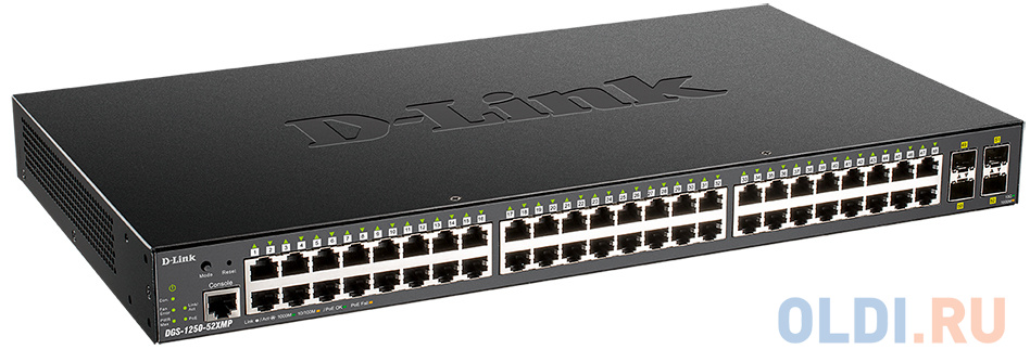 Коммутатор D-Link DGS-1250-52XMP/A1A 48G 4SFP+ 48PoE+ 370W настраиваемый фото