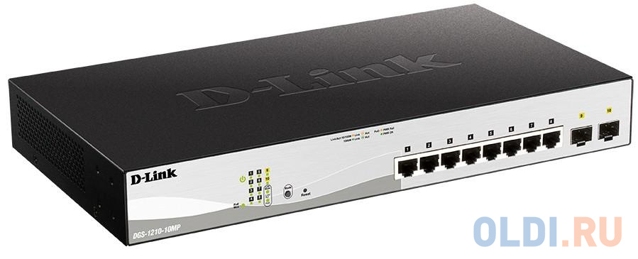 D-Link DGS-1210-10MP/FL1A Управляемый коммутатор 2 уровня с 8 портами 10/100/1000Base-T и 2 портами 1000Base-X SFP (8 портов с поддержкой PoE 802.3af/802.3at (30 Вт), PoE-бюджет 130 Вт) DGS-1210-10MP/FL1A - фото 2