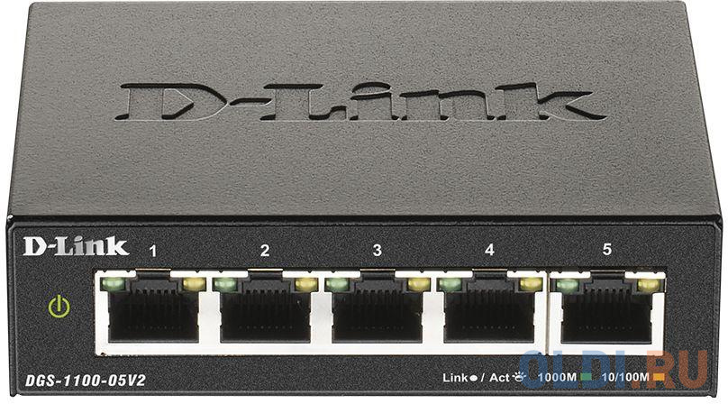 DGS-1100-05V2/A1A Настраиваемый L2 коммутатор с 5 портами 10/100/1000Base-T, RTL {20} (453281)
