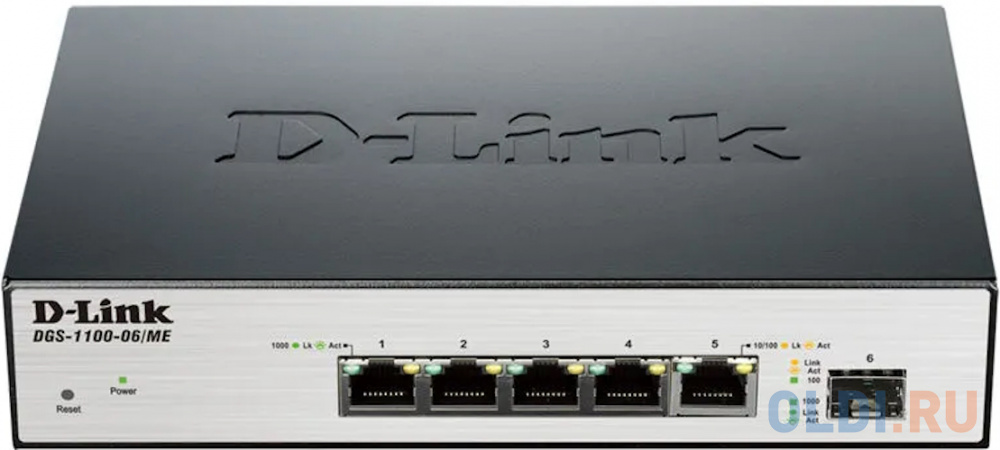 Коммутатор D-Link  DGS-1100-06/ME/A1B Настраиваемый коммутатор 2 уровня с 5 портами 10/100/1000Base-T и 1 портом 100/1000Base-X SFP