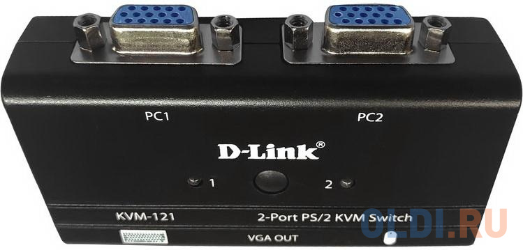 KVM-переключатель D-Link KVM-121/B1A 2-портовый KVM-переключатель с портами VGA и PS/2 от OLDI
