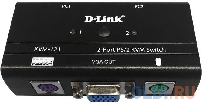 KVM-переключатель D-Link KVM-121/B1A 2-портовый KVM-переключатель с портами VGA и PS/2 от OLDI