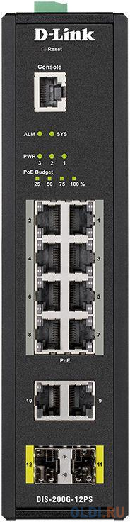 Коммутатор D-Link DIS-200G-12PS/A1A 10G 2SFP 8PoE 240W управляемый