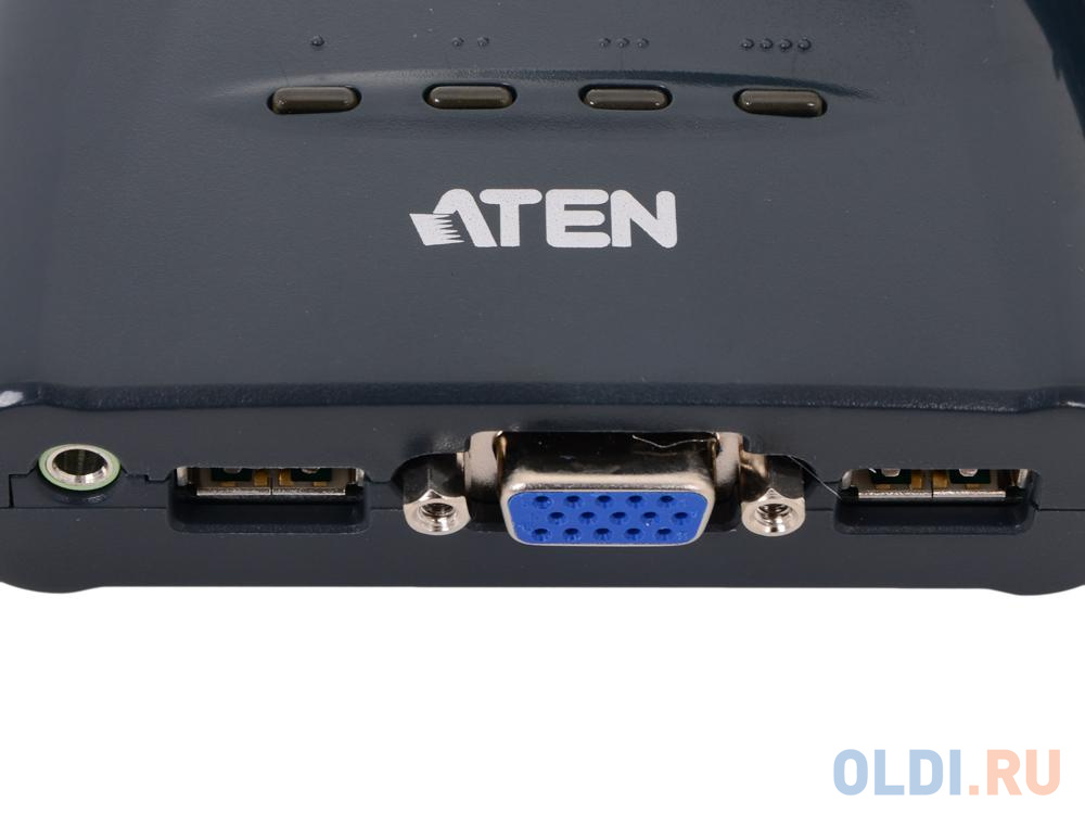 Переключатель KVM ATEN (CS64UZ-AT) KVM+Audio,  1 user USB+VGA =  4 cpu USB+VGA, со встр.шнурами USB 4x1.2м., 2048x1536, настол., исп.стандарт.шнуры, от OLDI