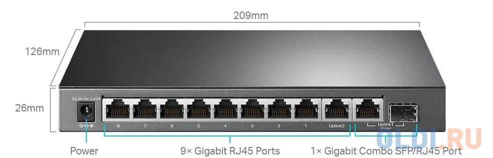 10-Port Gigabit Easy Smart Switch with 8-Port PoE+, размер 209 х 126 х 26 мм TL-SG1210MPE - фото 3