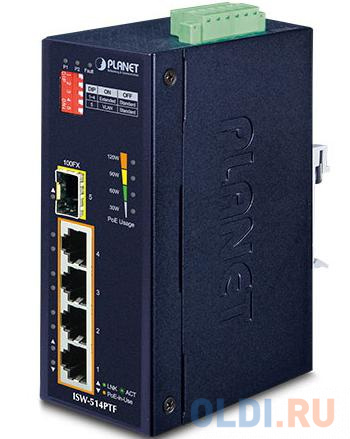 IP30 4-Port/TP + 1-Port Fiber(SFP) POE Industrial Fast Ethernet Switch (-40 to 75 C) ISW-514PTF - фото 2