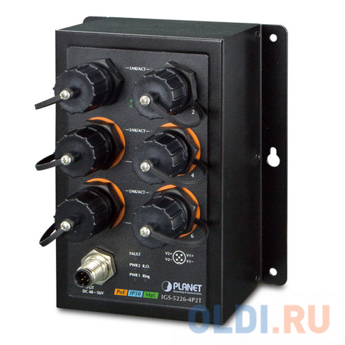 PLANET IP50 Industrial L2+ 4-Port 10/100/1000T 802.3at PoE + 2-Port 10/100/1000T Managed Ethernet Switch(-40~75 degrees C) , ERPS Ring, 1588,  6 x wat фото