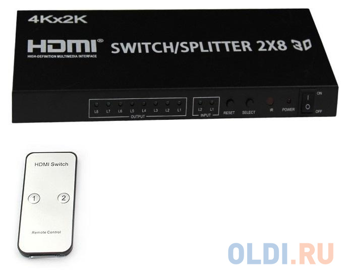 Разветвитель HDMI 4K Switch/Splitter Orient HSP0208H, 2->8, HDMI 1.4b/3D, UHDTV 4K(3840x2160)/HDTV1080p/1080i/720p, HDCP1.2, внешний БП 12В/4A, метал