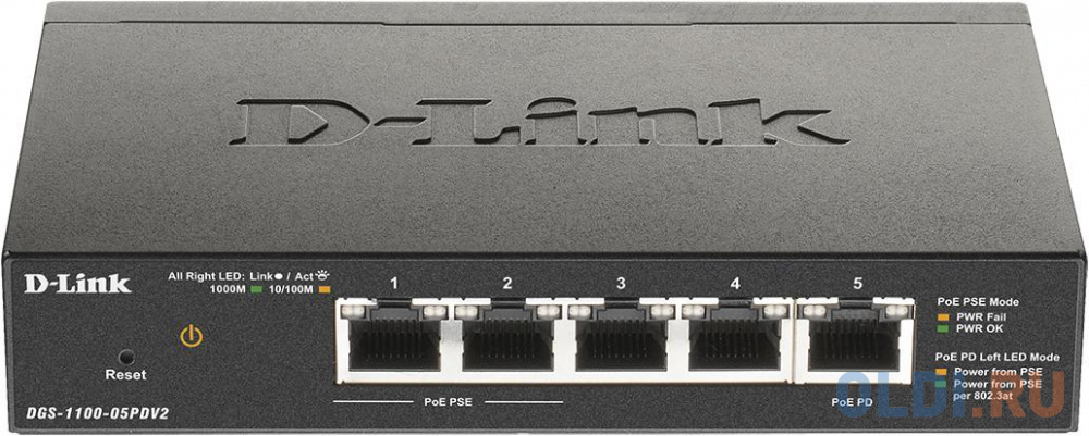 D-Link DGS-1100-05PDV2/A1A, L2 Smart Switch with 4 10/100/1000Base-T ports and 1 10/100/1000Base-T PD port(2 PoE ports 802.3af (15,4 W), PoE Budget 18 ибп powerman smart sine 1000 1000va