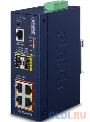 PLANET IGS-5225-4P2S  IP40 Industrial L2+/L4 4-Port 1000T 802.3at PoE + 2-Port 100/1000X SFP Full Managed Switch (-40 to 75 C, dual redundant power in фото