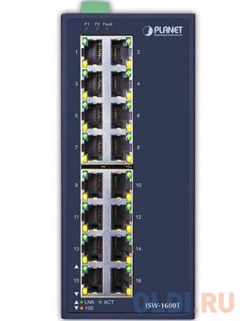 PLANET IP30 Industrial 16-Port 10/100TX Ethernet Switch (-40~75 C, dual redundant power input on 12-48VDC / 24VAC terminal block) ISW-1600T - фото 1