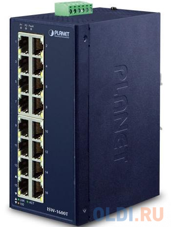 PLANET IP30 Industrial 16-Port 10/100TX Ethernet Switch (-40~75 C, dual redundant power input on 12-48VDC / 24VAC terminal block) ISW-1600T - фото 2
