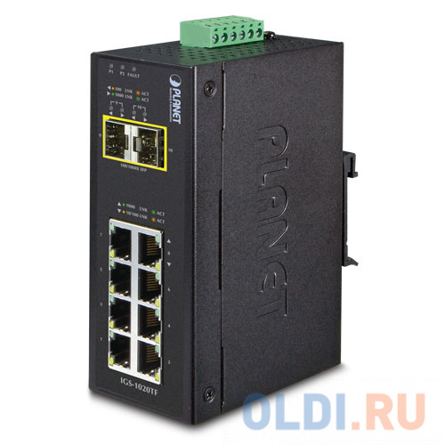 PLANET IP30 Industrial 8-Port 10/100/1000T + 2-Port 100/1000X SFP Ethernet Switch (-40~75 degrees C) IGS-1020TF - фото 1
