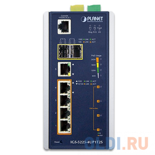 PLANET IP30 Industrial L2+/L4 4-Port 60W 1000T Ultra PoE+ 1-Port 1000T + 2-port 100/1000X SFP Full Managed Switch (-40 to 75 C, dual redundant power i IGS-5225-4UP1T2S - фото 2
