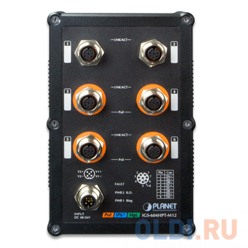 PLANET IP67-rated Industrial L2+ 4-Port 10/100/1000T M12 802.3at PoE + 2-Port 10/100/1000T M12 Managed Ethernet Switch (-40~75 degrees C) , ERPS Ring, фото