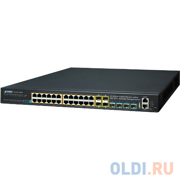 PLANET Layer 3 24-Port 10/100/1000T 802.3at POE + 4-Port 10G SFP+ Stackable Managed Gigabit Switch (370W) planet layer 3 24 port 10 100 1000t 802 3at poe 4 port 10g sfp stackable managed gigabit switch 370w