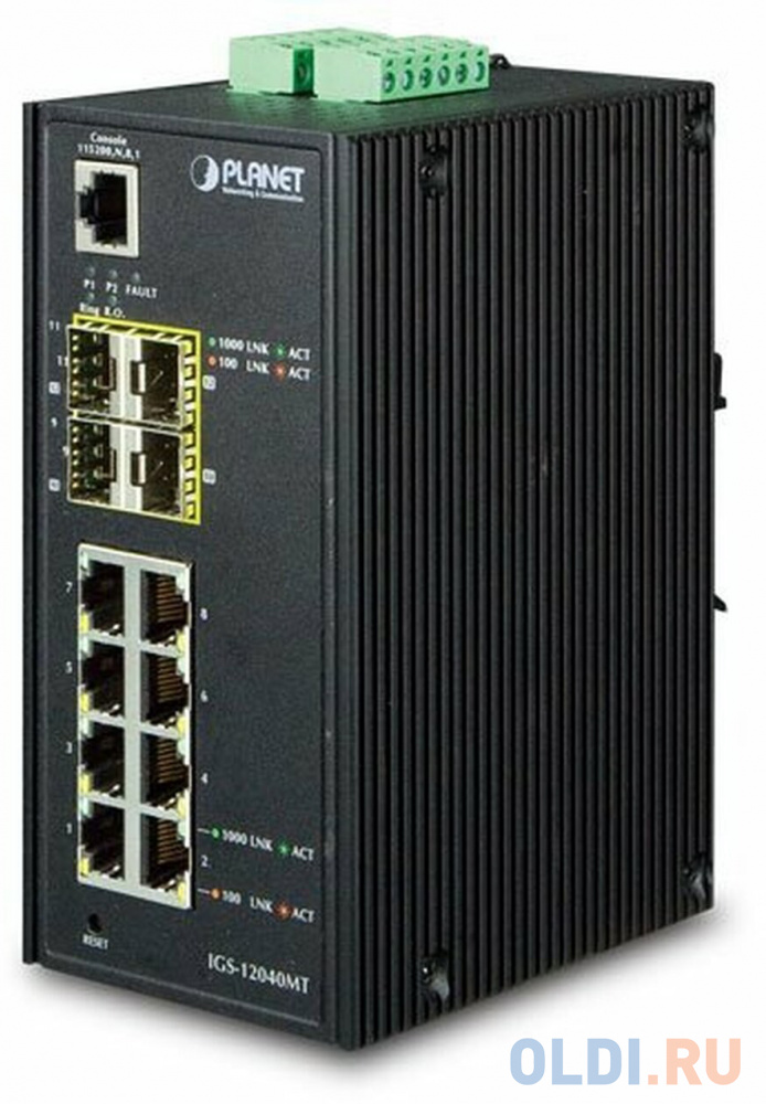 IP30 Industrial 8* 1000TP + 4* 100/1000F SFP Full Managed Ethernet Switch (-40 to 75 degree C, 2*DI, 2*DO, 12V-72VDC IN), ERPS Ring, 1588 IGS-12040MT - фото 1