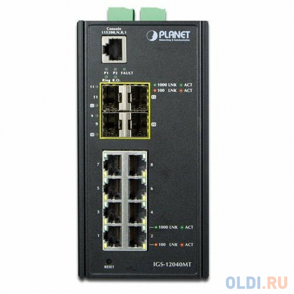 IP30 Industrial 8* 1000TP + 4* 100/1000F SFP Full Managed Ethernet Switch (-40 to 75 degree C, 2*DI, 2*DO, 12V-72VDC IN), ERPS Ring, 1588 IGS-12040MT - фото 2