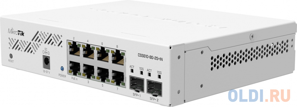 MikroTik Cloud Smart Switch 610-8G-2S+IN with 8 x Gigabit ports, 2 x SFP+ cages, SwOS, desktop case, PSU