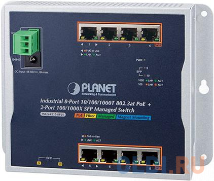 IP30, IPv6/IPv4, 8-Port 1000T 802.3at PoE + 2-Port 100/1000X SFP Wall-mount Managed Ethernet Switch (-40 to 75 C, dual power input on 48-56VDC termina WGS-4215-8P2S - фото 2