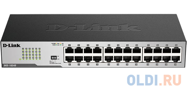 D-Link DGS-1024D/I2A Неуправляемый коммутатор с 24 портами 10/100/1000Base-T netis st3108gs неуправляемый коммутатор неуправляемый настольный порты 10 100base tx 8 шт