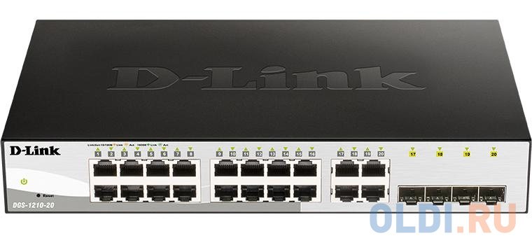 D-Link DGS-1210-20/F2A Настраиваемый коммутатор WebSmart с 16 портами 10/100/1000Base-T и 4 комбо-портами 100/1000Base-T/SFP коммутатор d link dgs 1210 52mp f 48g 48poe 370w настраиваемый