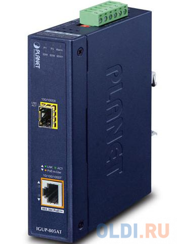 PLANET IGUP-805AT Industrial 1-Port 100/1000X SFP to 1-Port 10/100/1000T 802.3bt PoE++ Media Converter (802.3bt Type-4, PoH, Legacy, Force mode suppor - фото 2