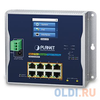 PLANET IP30, IPv6/IPv4, L2+ 8-Port 10/100/1000T 802.3at PoE + 2-Port 1G/2.5G SFP Wall-mount Managed Switch with LCD touch screen (-20~70 degrees C, du фото