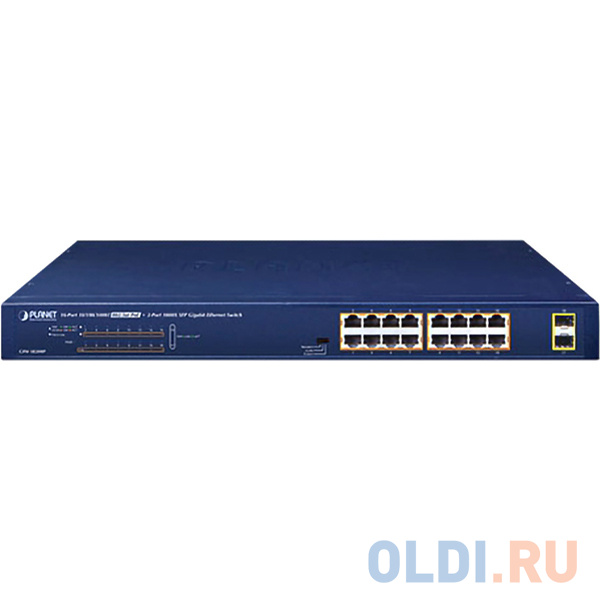 PLANET GSW-1820HP 16-Port 10/100/1000T 802.3at PoE + 2-Port 1000X SFP Ethernet Switch (240W PoE Budget, Standard/VLAN/Extend mode) фото