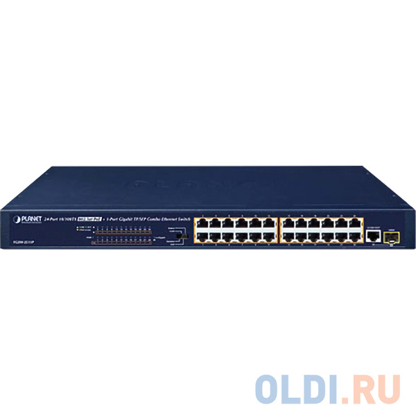 коммутатор/ PLANET FGSW-2511P 24-Port 10/100TX 802.3at PoE + 1-Port Gigabit TP/SFP combo Ethernet Switch (190W PoE Budget, Standard/VLAN/QoS/Extend mo - фото 1