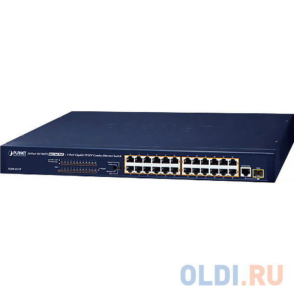 коммутатор/ PLANET FGSW-2511P 24-Port 10/100TX 802.3at PoE + 1-Port Gigabit TP/SFP combo Ethernet Switch (190W PoE Budget, Standard/VLAN/QoS/Extend mo - фото 2