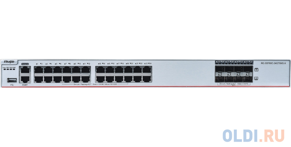 Ruijie RG-S5760C-24GT8XS-X 24*10/100/1000M Base-T ports, 8 1G/10G SFP+ optical ports, 1 expansion slot reserved, 2 modular power supply slots