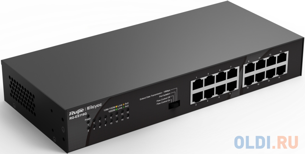 Ruijie Reyee 16-Port 10/100/1000 Mbps Desktop SwitchPORT:16 10/100/1000 Mbps RJ45 PortsDesktop Steel Case RG-ES116G - фото 2