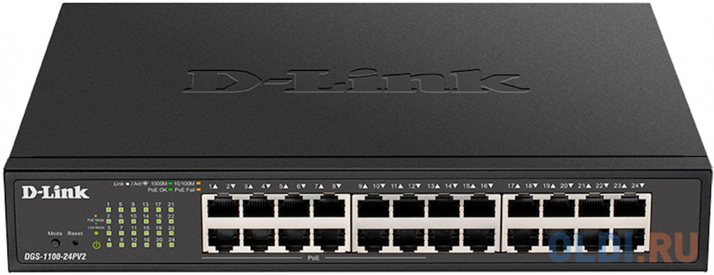 D-Link DGS-1100-24PV2/A3A, L2 Smart Switch with 24 10/100/1000Base-T ports (12 PoE ports 802.3af/802.3at (30 W), PoE Budget 100 W). 8K Mac address, 80 DGS-1100-24PV2/A3A - фото 1