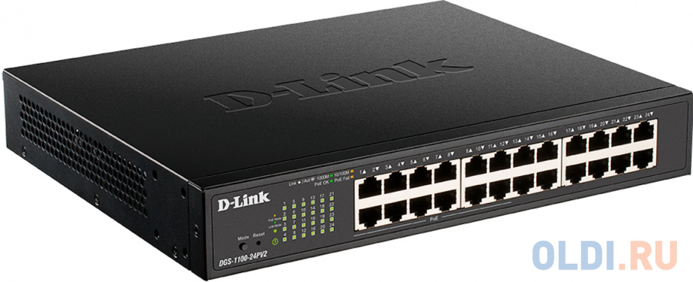 D-Link DGS-1100-24PV2/A3A, L2 Smart Switch with 24 10/100/1000Base-T ports (12 PoE ports 802.3af/802.3at (30 W), PoE Budget 100 W). 8K Mac address, 80 DGS-1100-24PV2/A3A - фото 2