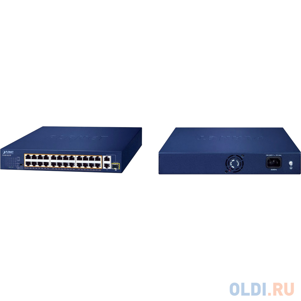 коммутатор/ PLANET 24-Port 10/100TX 802.3at PoE + 2-Port 10/100/1000T + 1-Port shared 1000X SFP Unmanaged Gigabit Ethernet Switch (185W PoE Budget, St