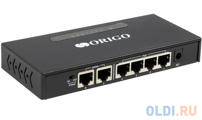 ORIGO OS1206P/A1A Неуправляемый PoE-коммутатор 4x100Base-TX PoE+, 2x100Base-TX, PoE-бюджет 60 Вт, корпус металл OS1206P/A1A - фото 1