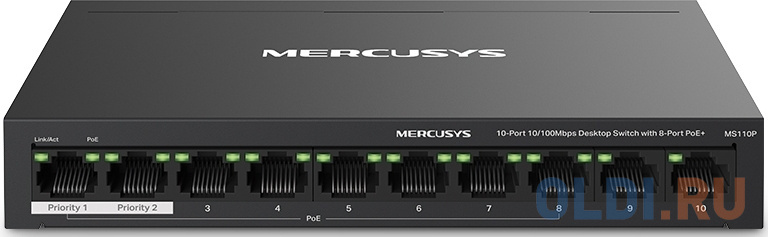 Mercusys MS110P Настольный коммутатор с 10 портами 10/100 Мбит/с (8 портов PoE+) - фото 2