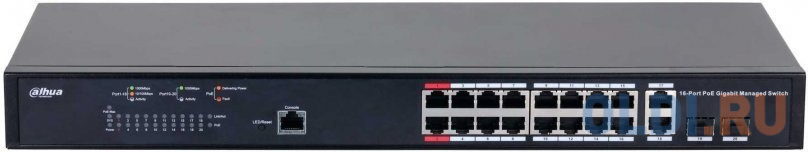 DAHUA 16-портовый гигабитный управляемый коммутатор с PoE, уровень L2Порты: 16 RJ45 10/100/1000Мбит/с (PoE/PoE+/Hi-PoE/IEEE802.3bt), 2 комбинированных DH-PFS4218-16GT-130 - фото 2