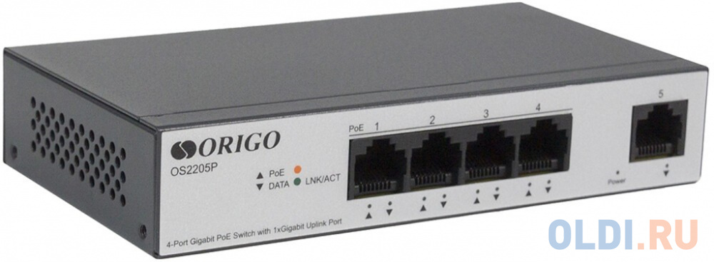 Unmanaged Switch 4x1000Base-T PoE, 1x1000Base-T, PoE Budget 60W, Long-range PoE up to 250m, metal case OS2205P/60W/A1A - фото 1