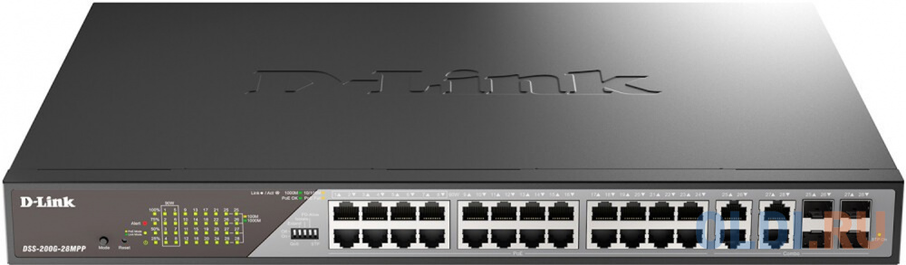 D-Link Smart L2 Surveillance Switch 241000Base-T PoE (8 PoE ports 802.3bt 90W), 4xCombo 1000Base-T PoE/SFP, PoE Budget 518W, Long-range PoE up to 250