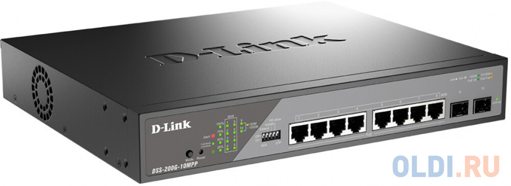 D-Link Smart L2 Surveillance Switch 8х1000Base-T PoE 802.3bt 90W, 2x1000Base-X SFP, PoE Budget 242W, Long-range PoE up to 250m DSS-200G-10MPP/A1A - фото 2