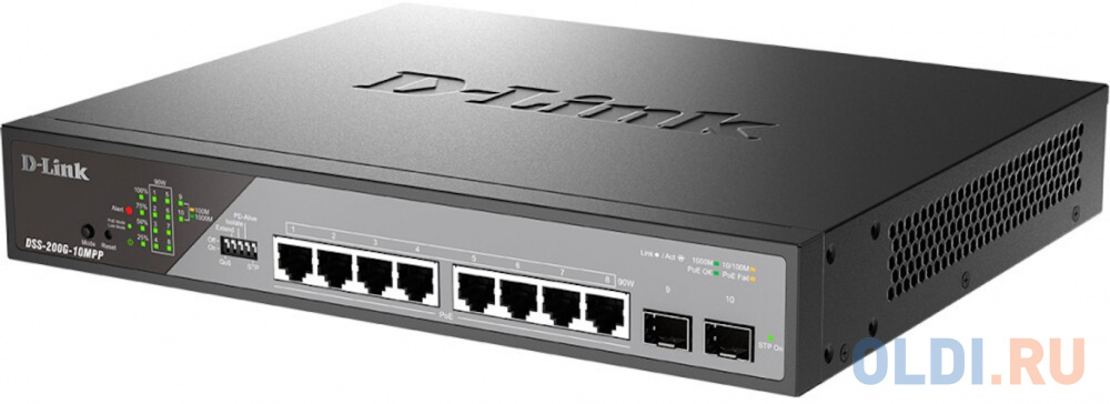 D-Link Smart L2 Surveillance Switch 8х1000Base-T PoE 802.3bt 90W, 2x1000Base-X SFP, PoE Budget 242W, Long-range PoE up to 250m DSS-200G-10MPP/A1A - фото 3