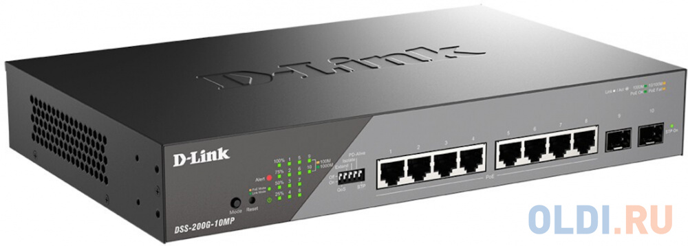 D-Link Smart L2 Surveillance Switch 8х1000Base-T PoE, 2x1000Base-X SFP, PoE Budget 130W, Long-range PoE up to 250m DSS-200G-10MP/A1A - фото 2