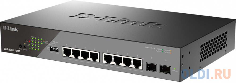 D-Link Smart L2 Surveillance Switch 8х1000Base-T PoE, 2x1000Base-X SFP, PoE Budget 130W, Long-range PoE up to 250m DSS-200G-10MP/A1A - фото 3