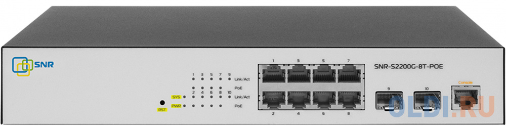 Управляемый Web Smart POE коммутатор уровня 2, 8 портов 10/100/1000BaseT, 2 порта 100/1000BaseX (SFP). POE 100W SNR-S2200G-8T-POE - фото 1